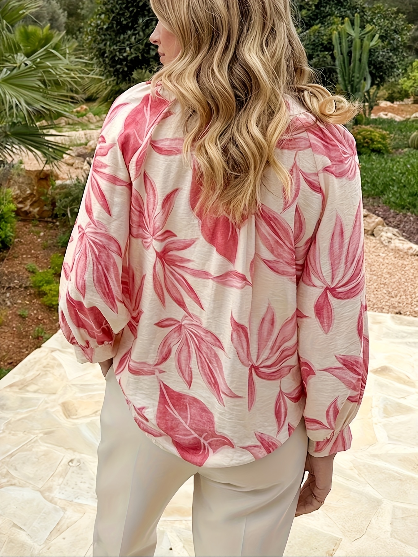 Women's Plus Size Floral Leaf Print Long Sleeve Casual Blouse Button-Down Design for Spring Autumn Winter