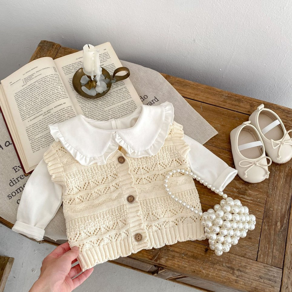 Autumn Infant Kids Boys Girls Sweater Knitwear Spring Clothes Baby Flower V Neck Knitted Cardigan Vest