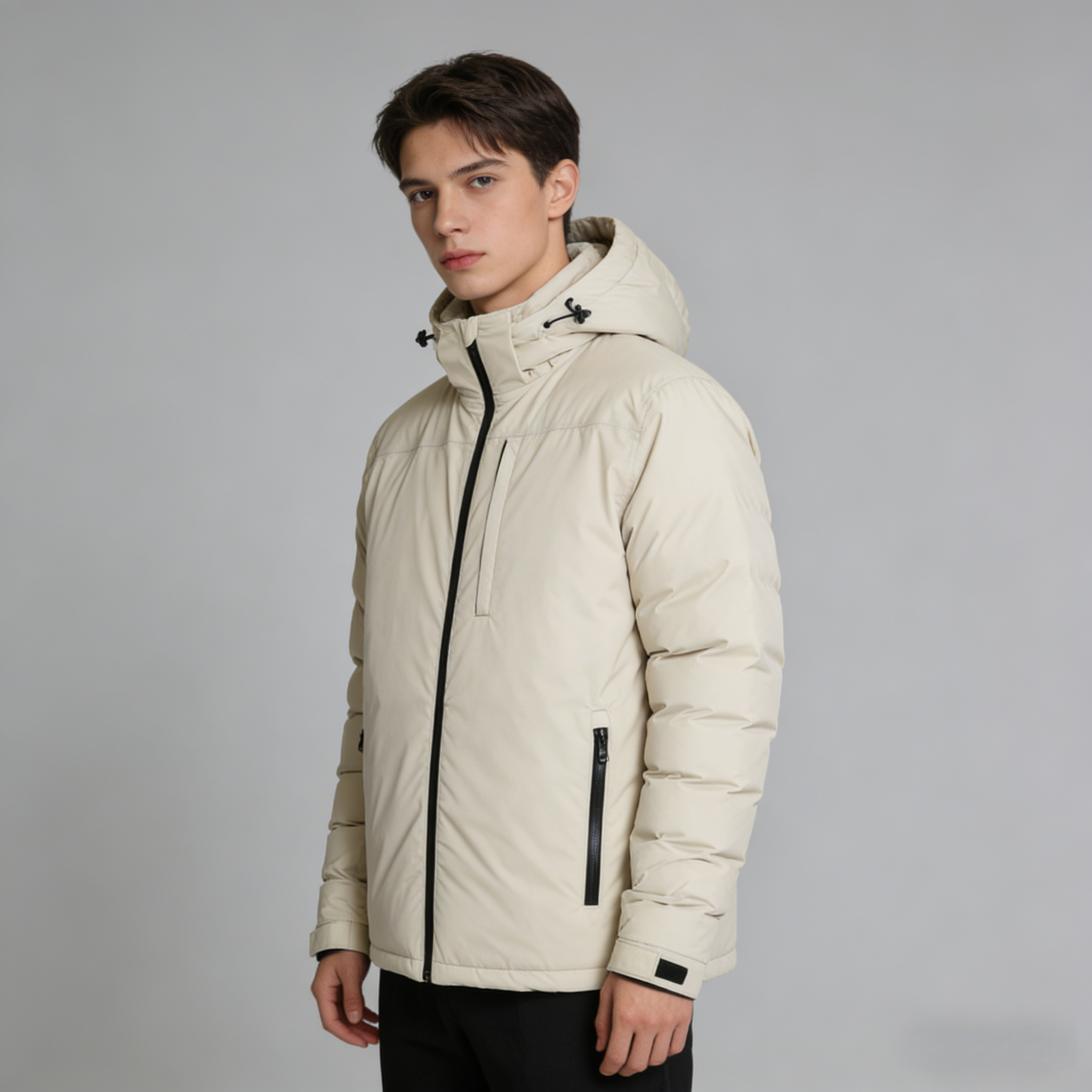 Mens Nylon Ripstop TPU Breathable Membrane Waterproof White 90% Duck Down Hooded Zipper Outdoor Padding Puffer Winter Jacket