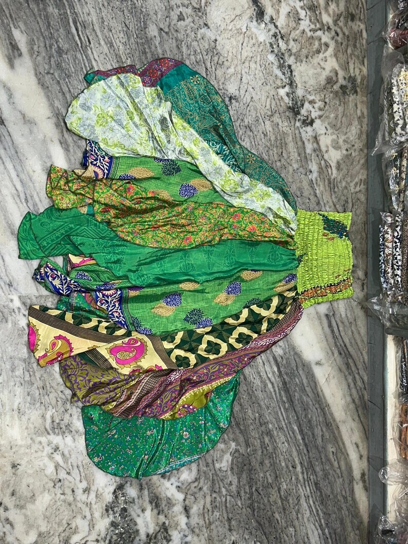 Mixed Patchwork Maxi Skirt Bohemian Silk Ruffle Fairy Silk Midi Skirt Colorful Patchwork Skirt for Women