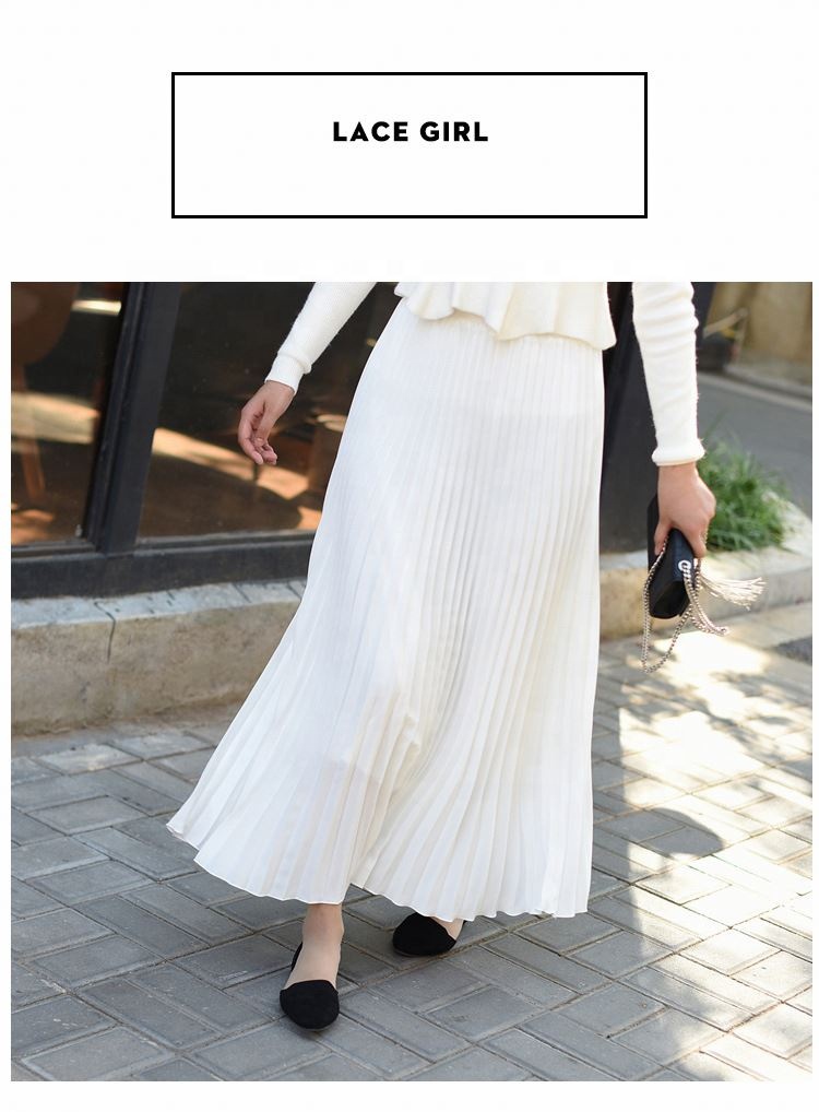 Spring Women Solid Pleated Skirt Elegant Casual Office Midi Elastic Waist Maxi Skirt Chiffon Pleated Skirt A-line Mid-length 10%