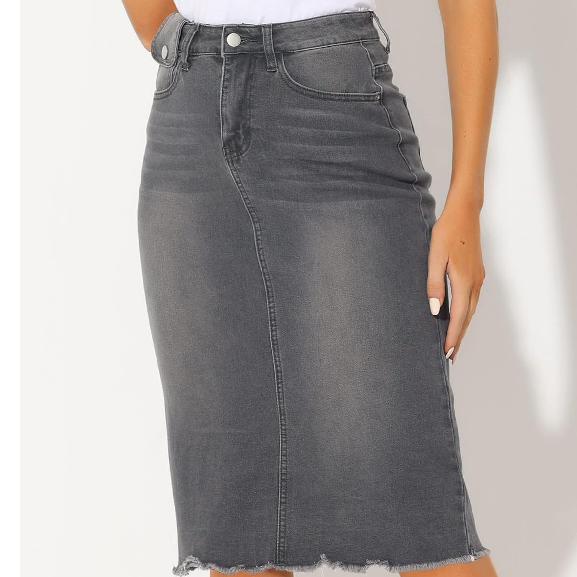 Women's High Waisted Denim Midi Skirt Button Front Thigh-High Slit Fit Vintage Straight Maxi Cotton Denim Skirts
