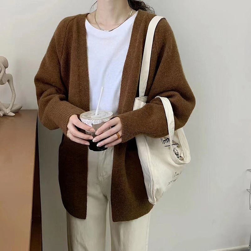 Nnr Solid Cable Knit V Neck Button Through Women's MIDI Cardigan Sweater for Lady
