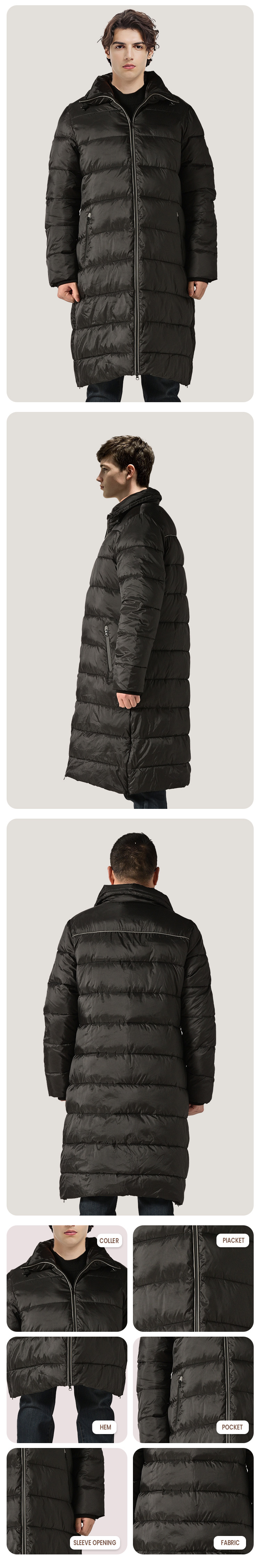 Men's Reversible Hooded Puffer Parka Plus Size Long Down Coat with Zipper Closure Breathable and Removable Hood
