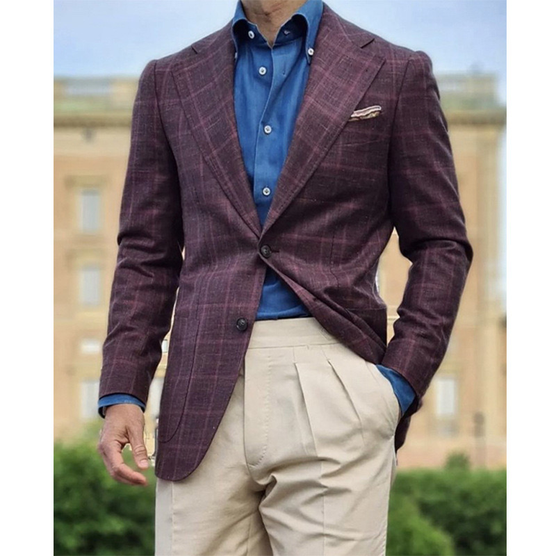 2021 New Arrival Men Fashion Casual Plaid Double-breasted Jacket&amp;blazer Men Long Sleeved Mandarin Lapel Slim Fit Business blazer