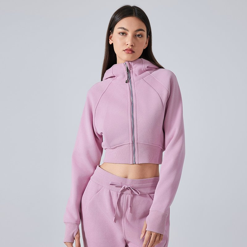 OEM/ODM Custom Activewear Manufacturers Women's Full Zip up Cropped Hoodies Casula Long Sleeve Plain Sweatshirts