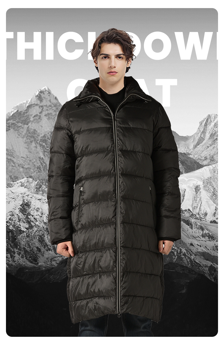 Men's Reversible Hooded Puffer Parka Plus Size Long Down Coat with Zipper Closure Breathable and Removable Hood