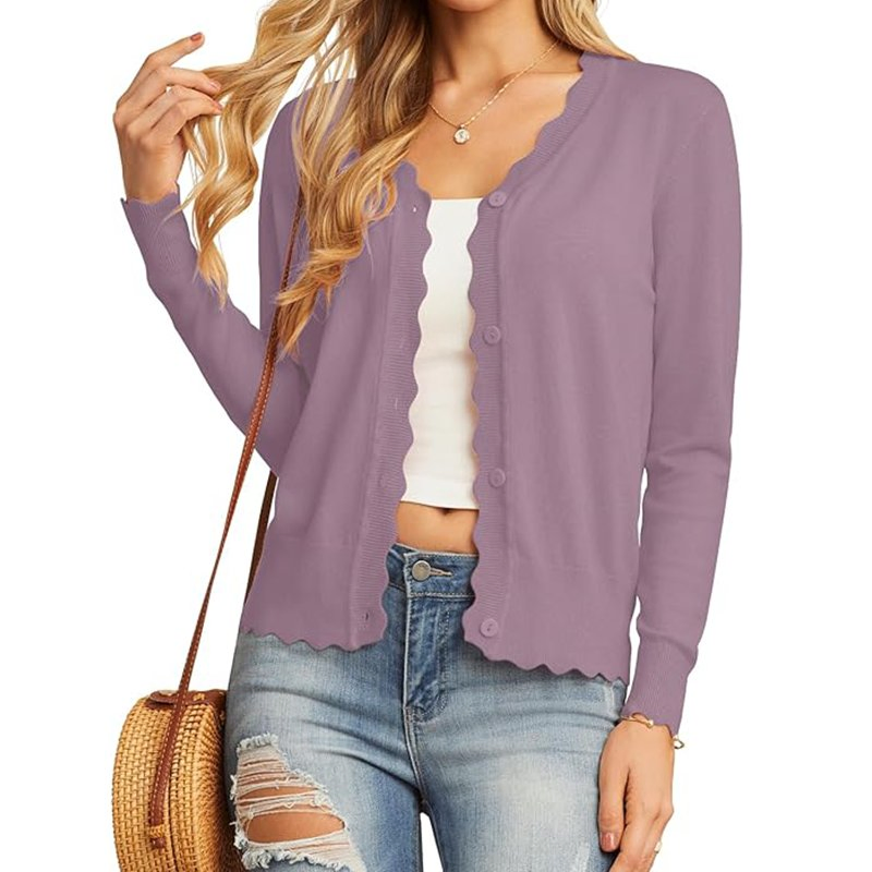 Women's Long Sleeve V-Neck Button Down Cardigan Knit Shrugs Sweater