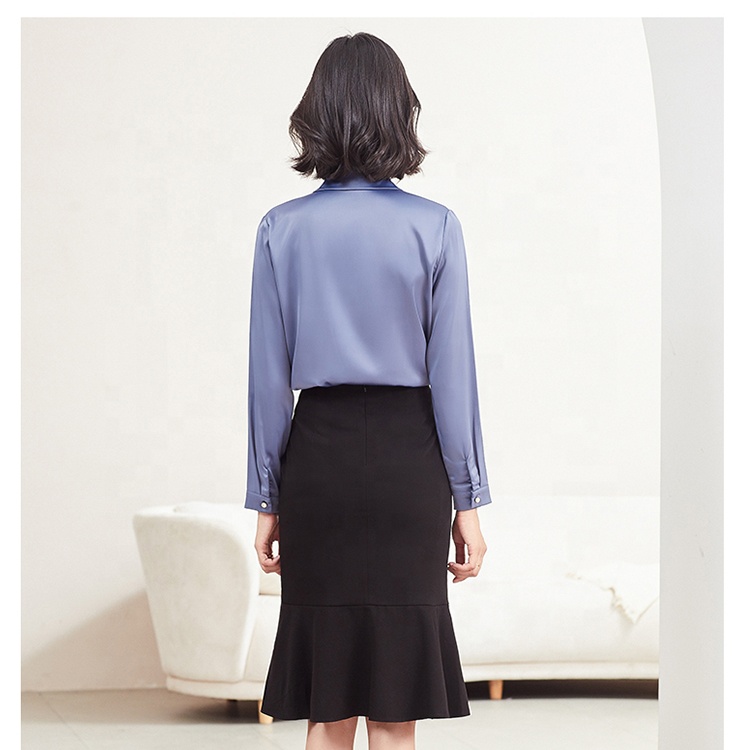 Basic Styles Solid All Match Stand Collar High End Chiffon Shirt Woman Business Suits' Blouse Tops Lady Formal Office Blouse