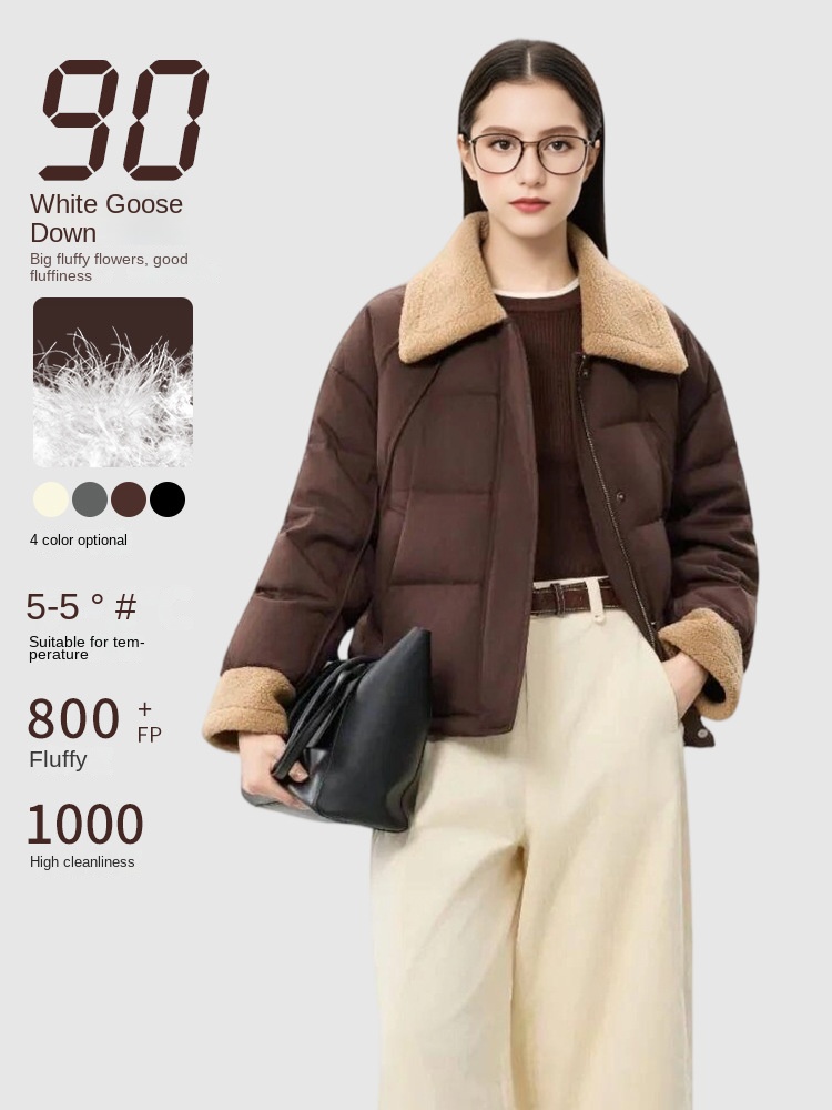 2025 Winter New Blazer Lapel Fur Collar Short White Goose Down Women's Loose Commuter Small Warm Jacket