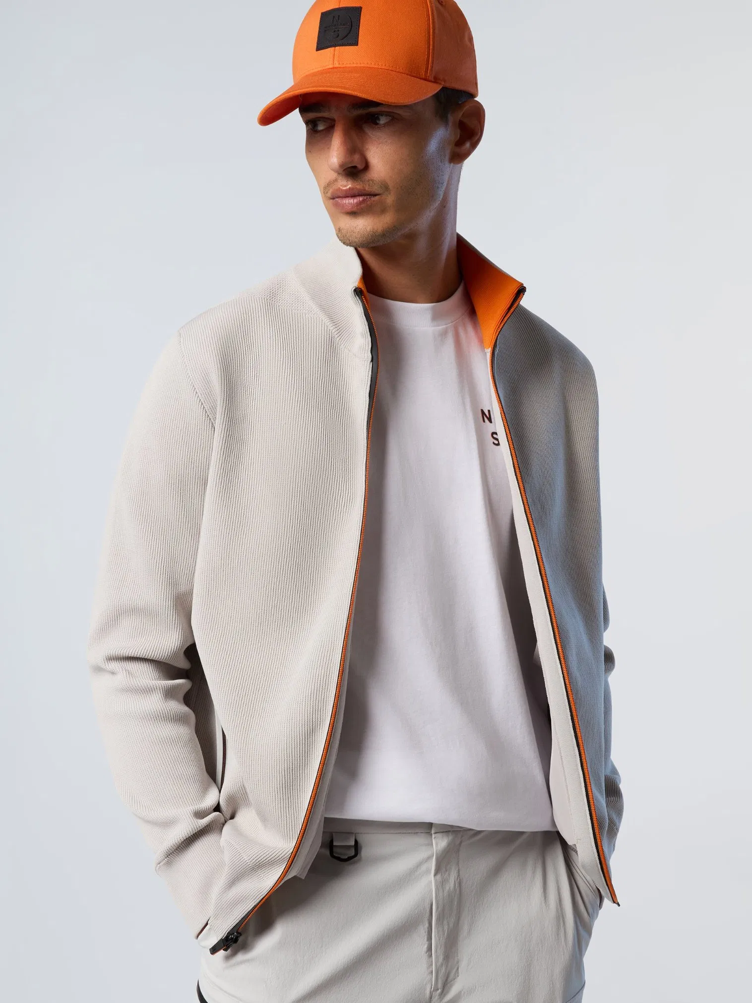 Men Ribbed Knit Stand Collar Zip-up Jacket Casual Bomber Style Cardigan Sweater