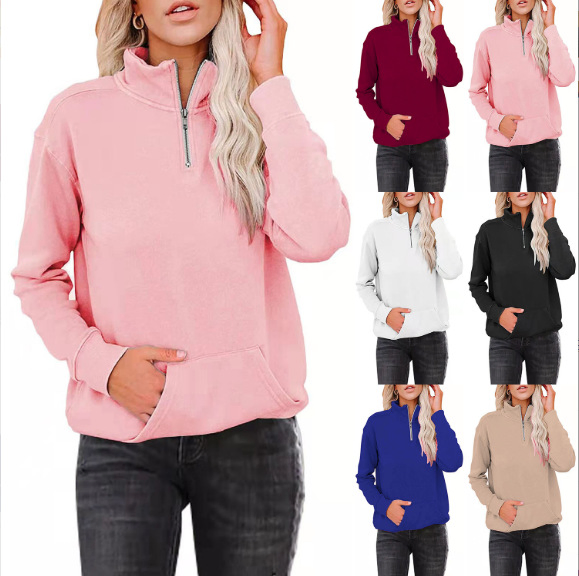 Custom Logo Women's Full Zip Cotton Pullover Hoodie Sweatshirt