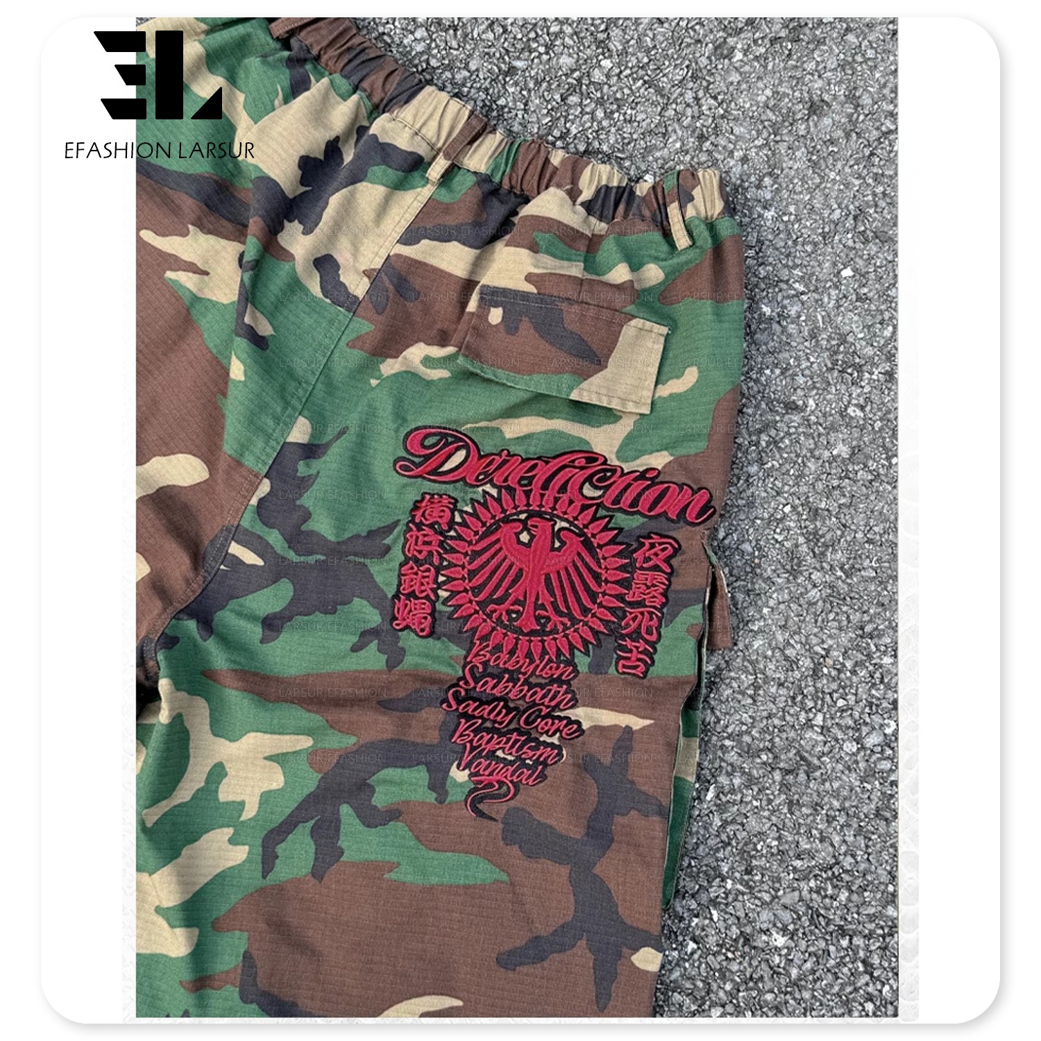 LARSUR Custom Factory Cotton Ripstop Nylon Camo Cropped Capri Cargo Camo Pants 7/8 Length Baggy Skate Camo Jeans Shorts Jorts