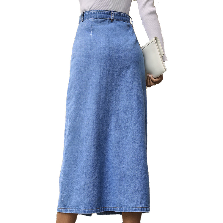 Womens Denim Skirts Self Belted Plus Size Long Button Denim Skirt High Waist Midi Maxi Skirt