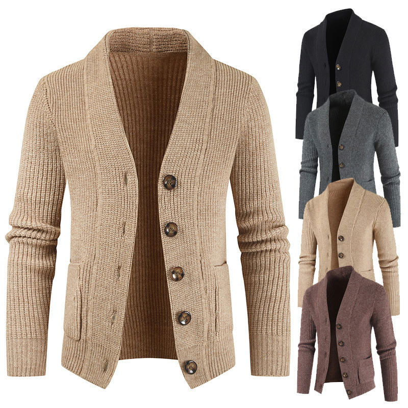 Casual Single Breasted Cardigan Sweater V-Neck Long Sleeve Knitted Mens Cardigans