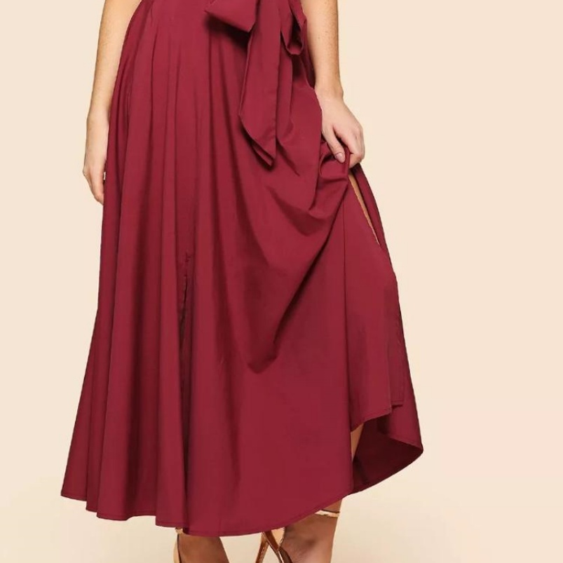 XIUYU Custom Lady Skirt Knot Front Zip Back High Waist Flare Midi Skirt Falda Plus Long Casual Maxi Bandage Midi Skirt