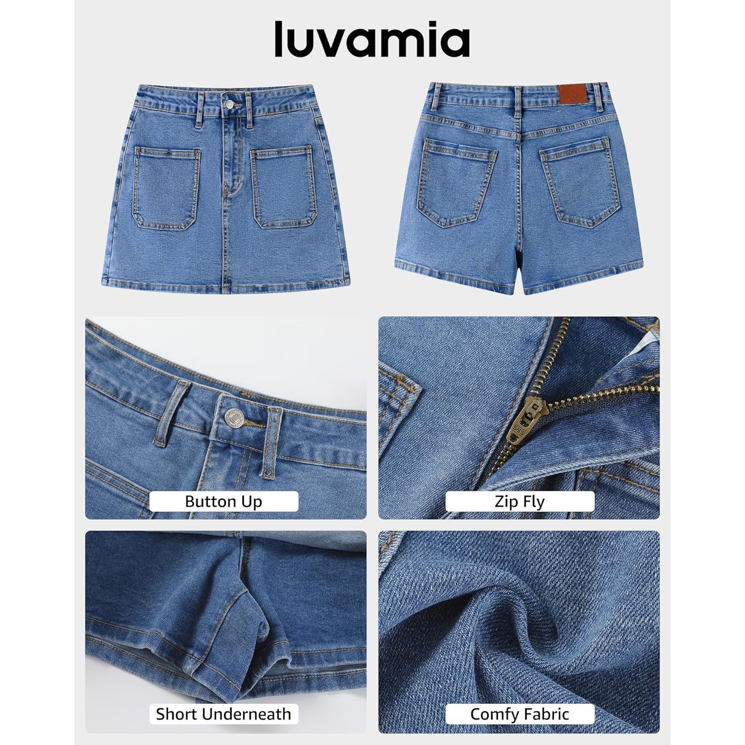 2025 Trendy High Waisted Stretchy Denim Midi and Maxi Skorts for Women Casual Patch Pocket Mini Skirt Shorts