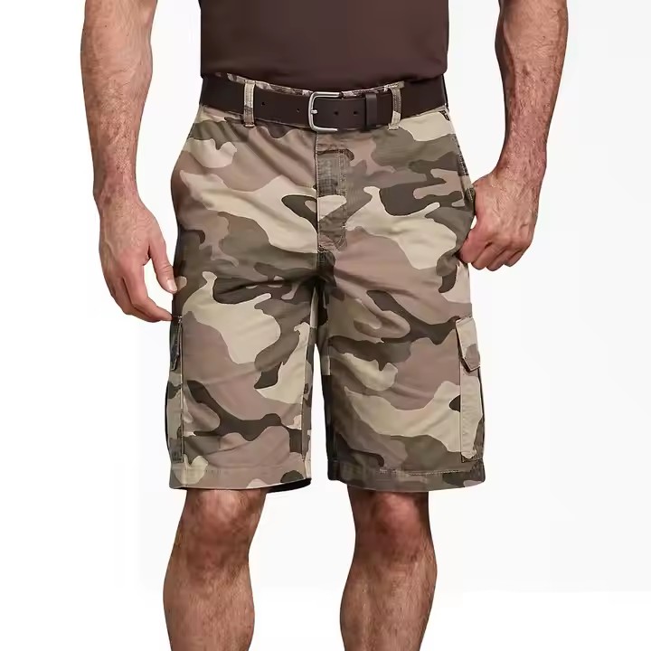 OEM Custom High Quality Men's Mid-Waist Summer Cavas Twill Camo Cargo Shorts Colorful Plaid Distressed Tactical Embroidery Jorts