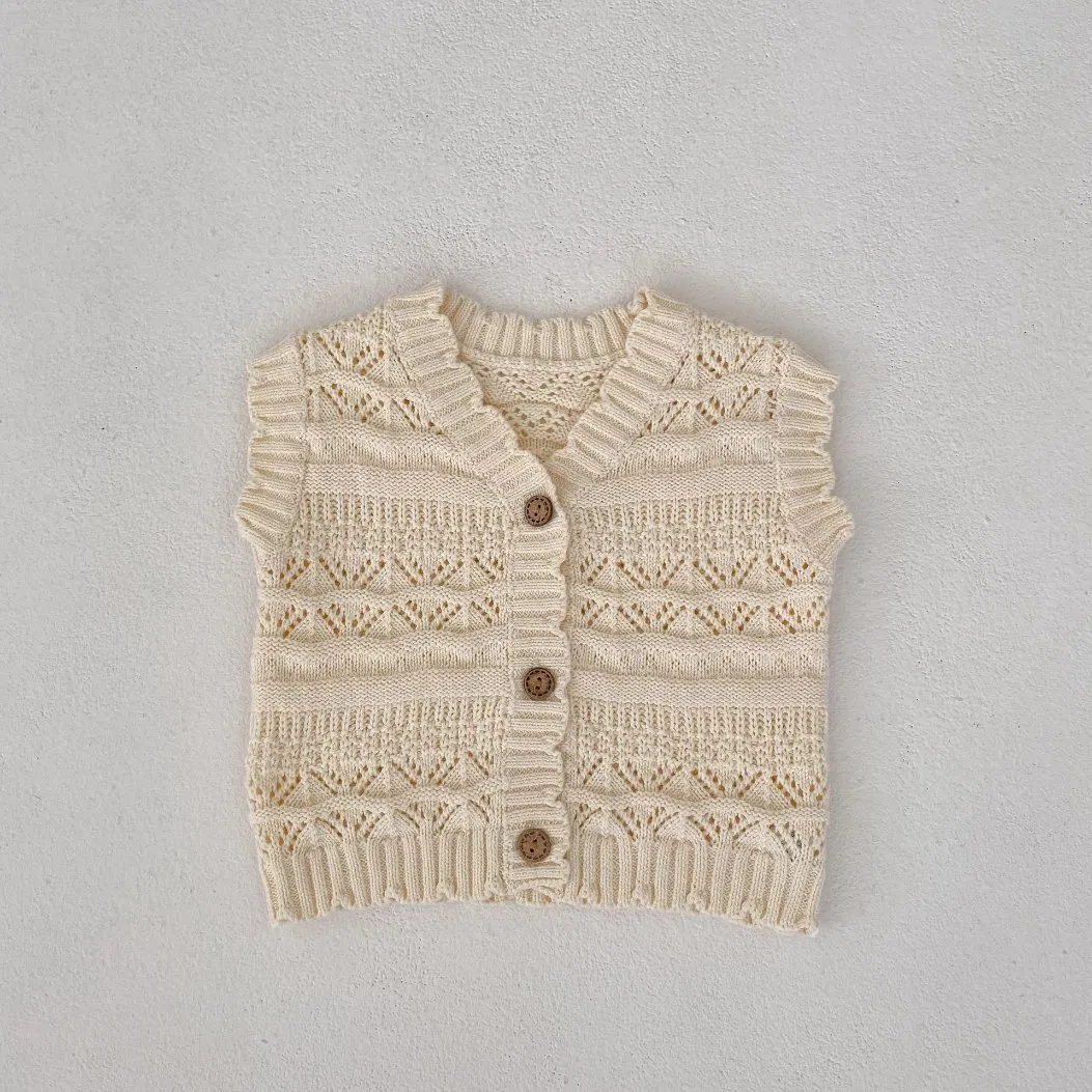 Autumn Infant Kids Boys Girls Sweater Knitwear Spring Clothes Baby Flower V Neck Knitted Cardigan Vest