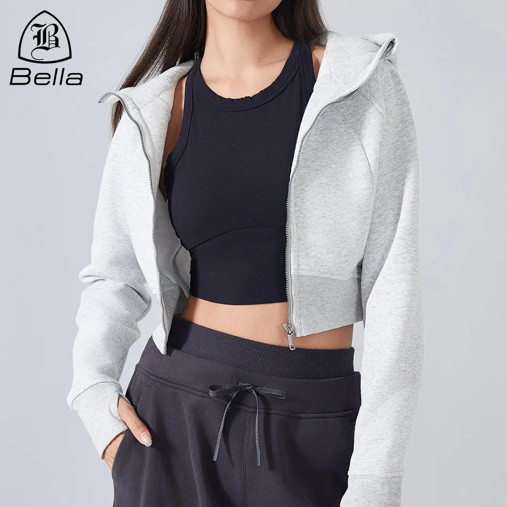 OEM/ODM Custom Activewear Manufacturers Women's Full Zip up Cropped Hoodies Casula Long Sleeve Plain Sweatshirts