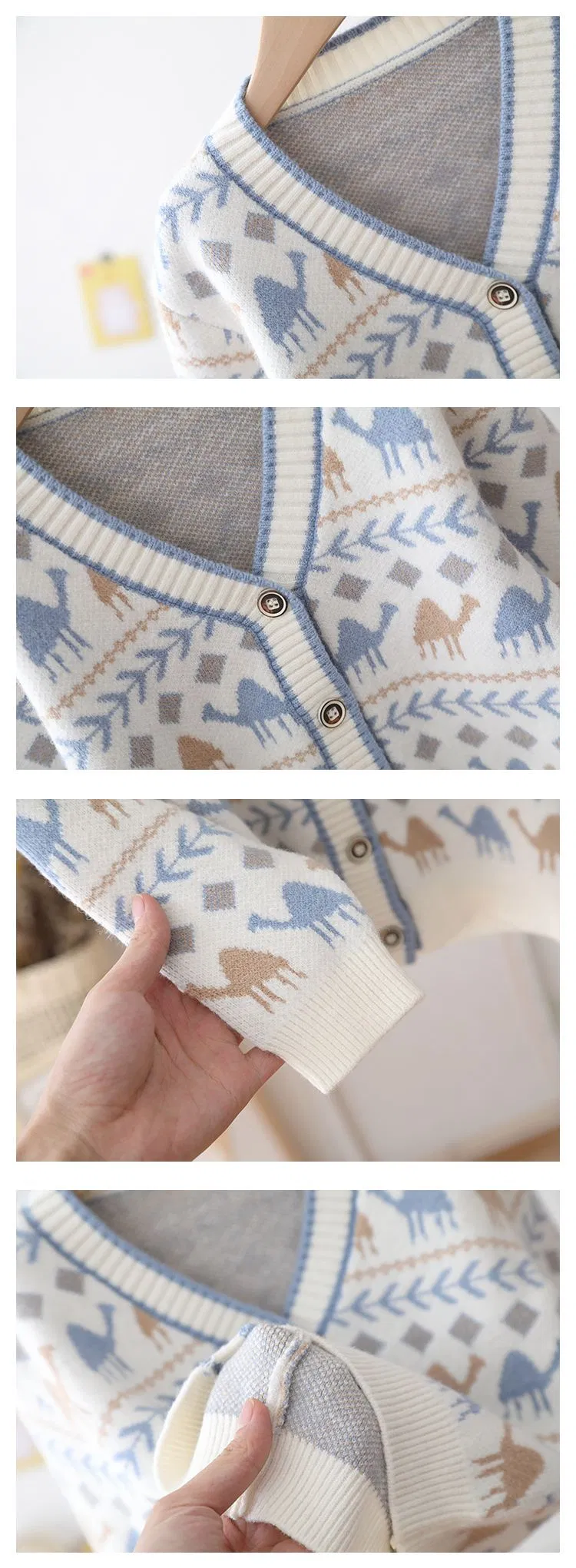 OEM Custom Fall Winter Boys Kids Dinosaur Pattern Knitted Cardigan Sweater