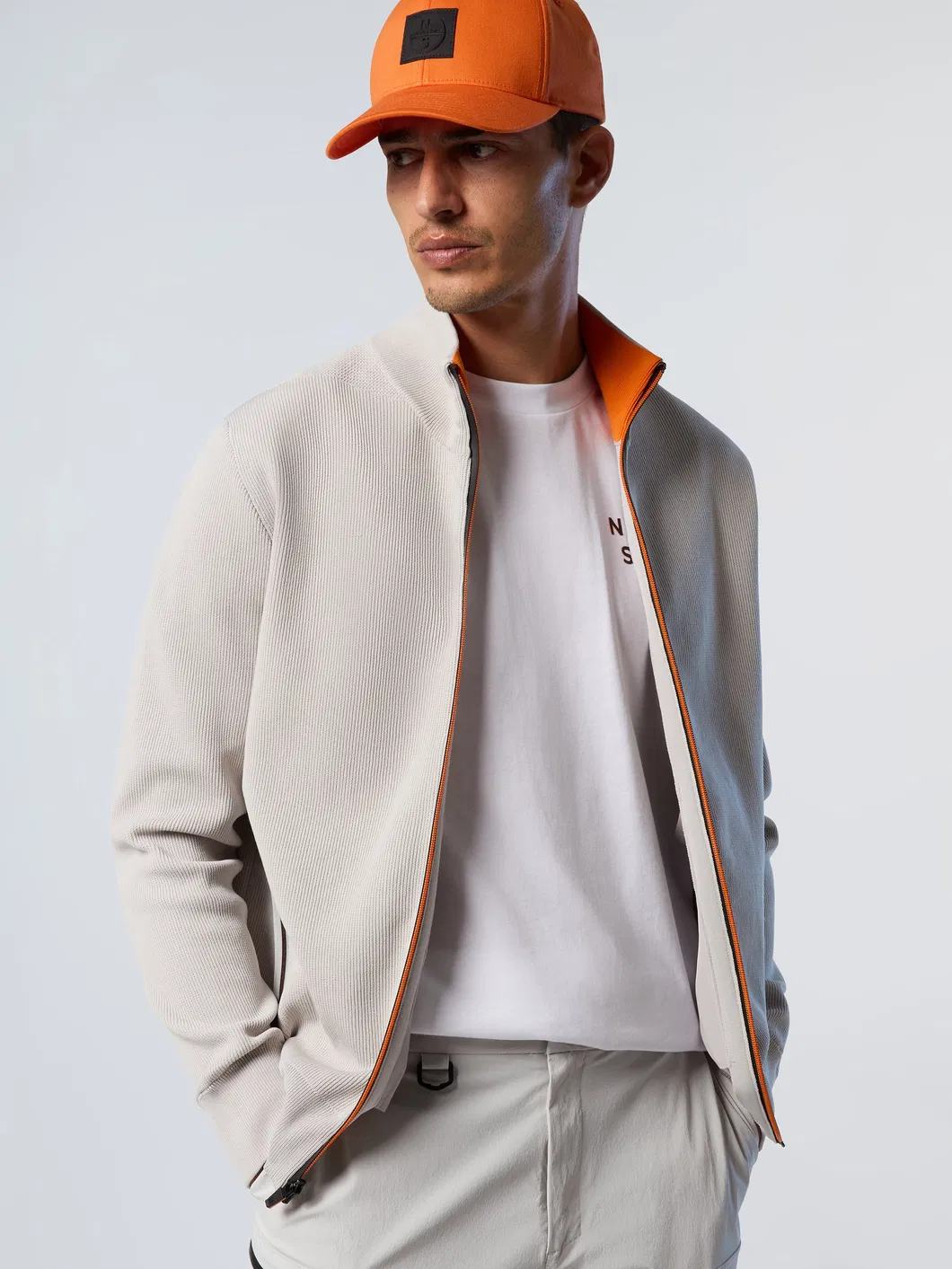 Men Ribbed Knit Stand Collar Zip-up Jacket Casual Bomber Style Cardigan Sweater