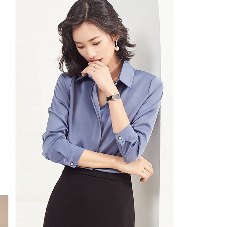 Basic Styles Solid All Match Stand Collar High End Chiffon Shirt Woman Business Suits' Blouse Tops Lady Formal Office Blouse
