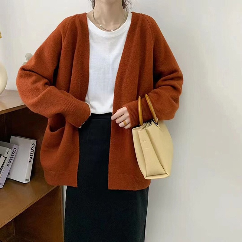 Nnr Solid Cable Knit V Neck Button Through Women's MIDI Cardigan Sweater for Lady