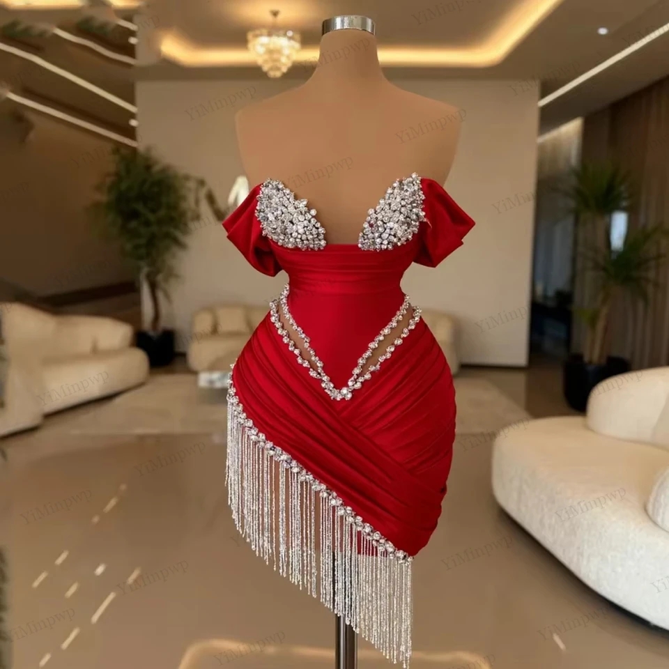 Crystal Ivory Cocktail Gowns Pleat Straight Mini Homecoming Prom Dresses Birthday Dress Satin Luxury 2025 Blackgirl Customized