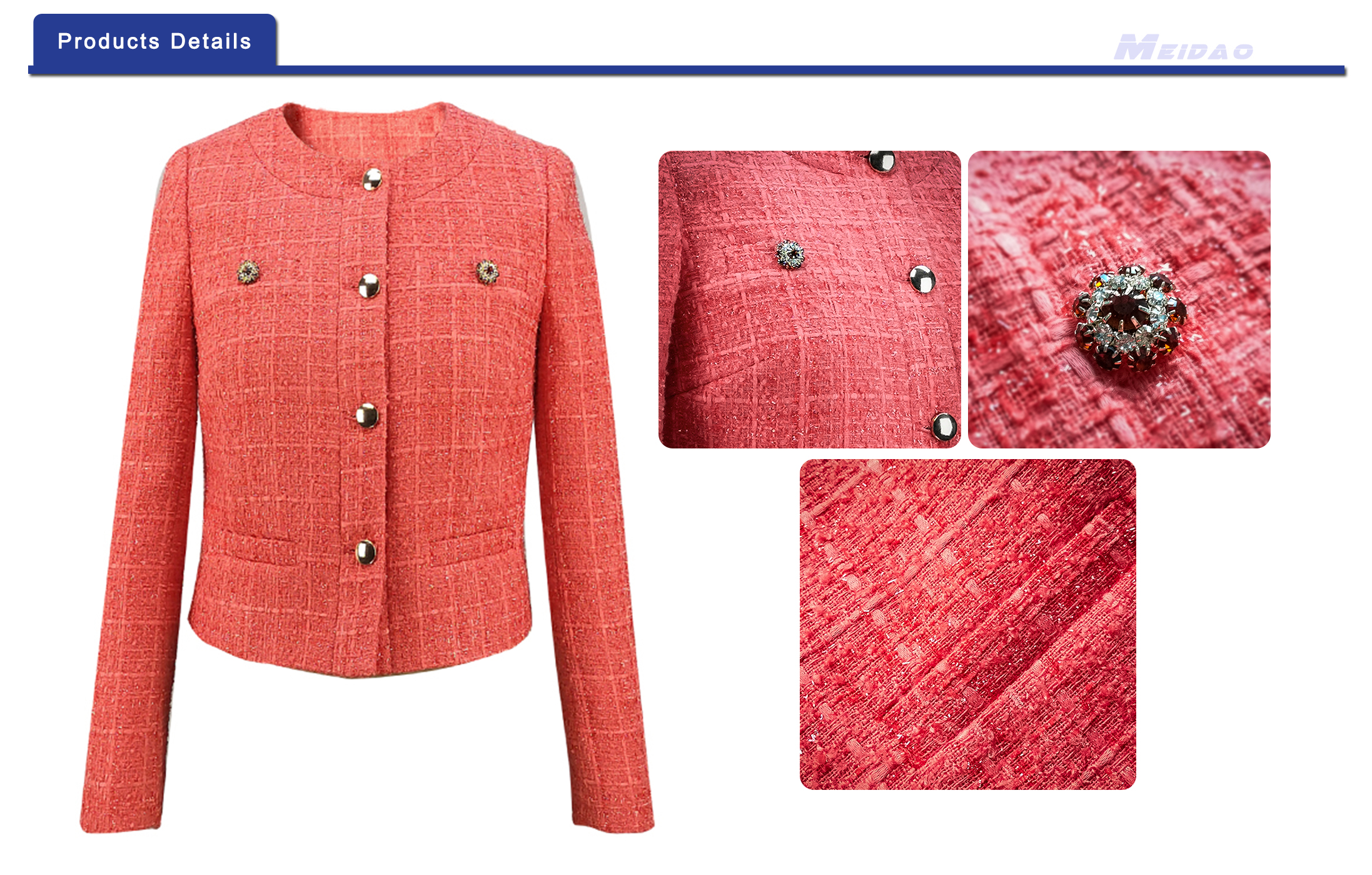 Red tweed blazer detail view 1