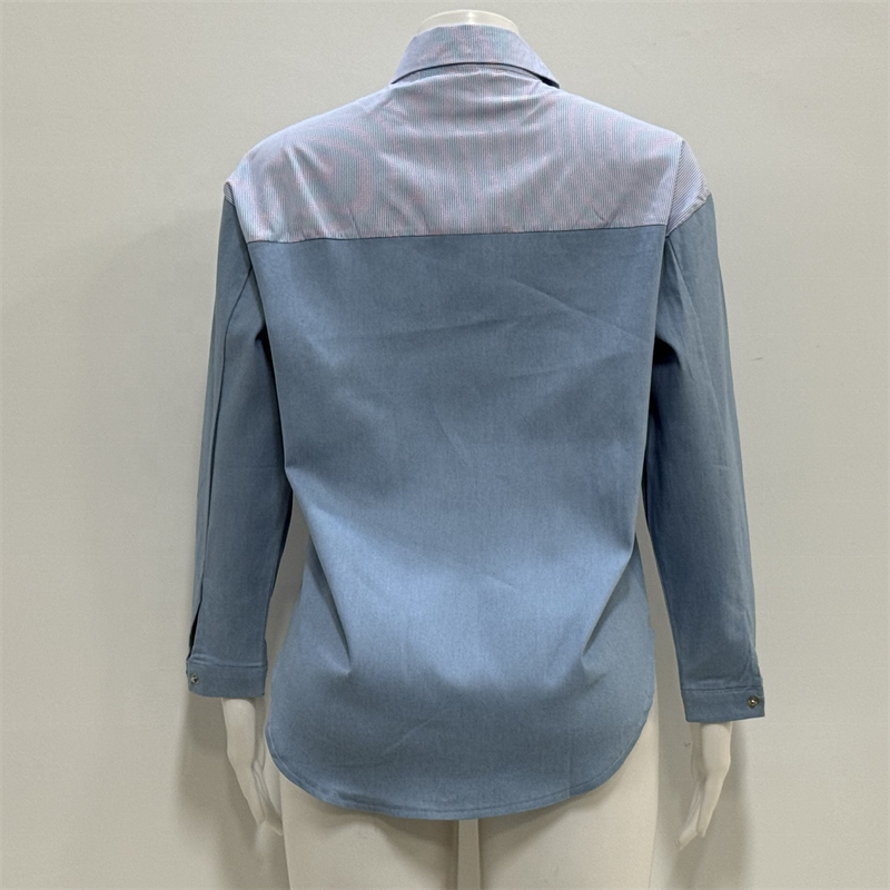 OEM/ODM Womens Smocked Cuffed Striped Long Sleeve Oversized Button Down Blouses and Shirts for Women