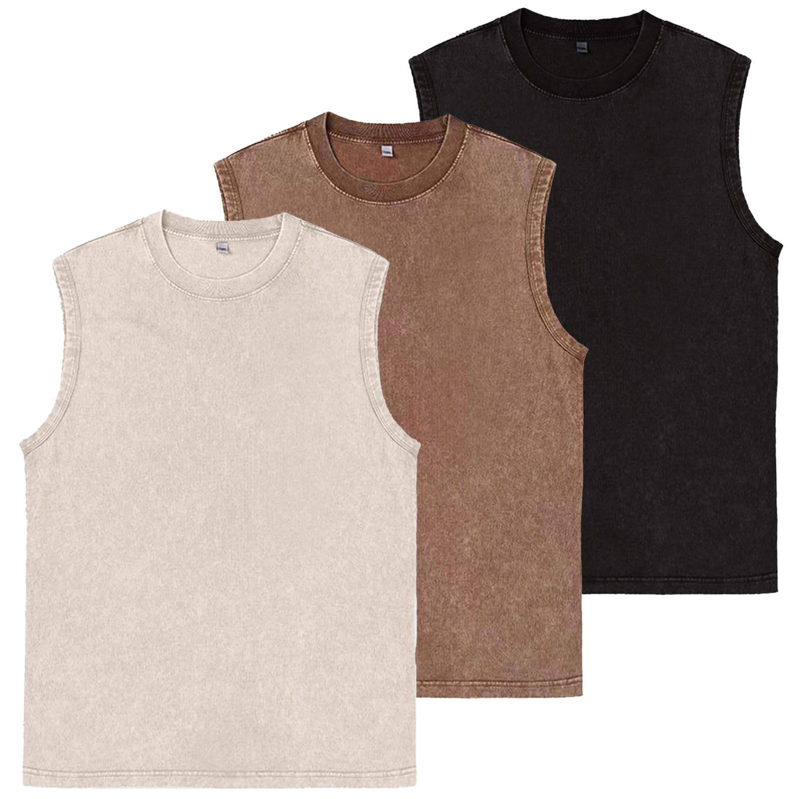 Oversized Men's Heavy Cotton Workout Tank Top Sleeveless Cut Muscle Shirts Acid Wash Custom Logo Embroidery High Street Style