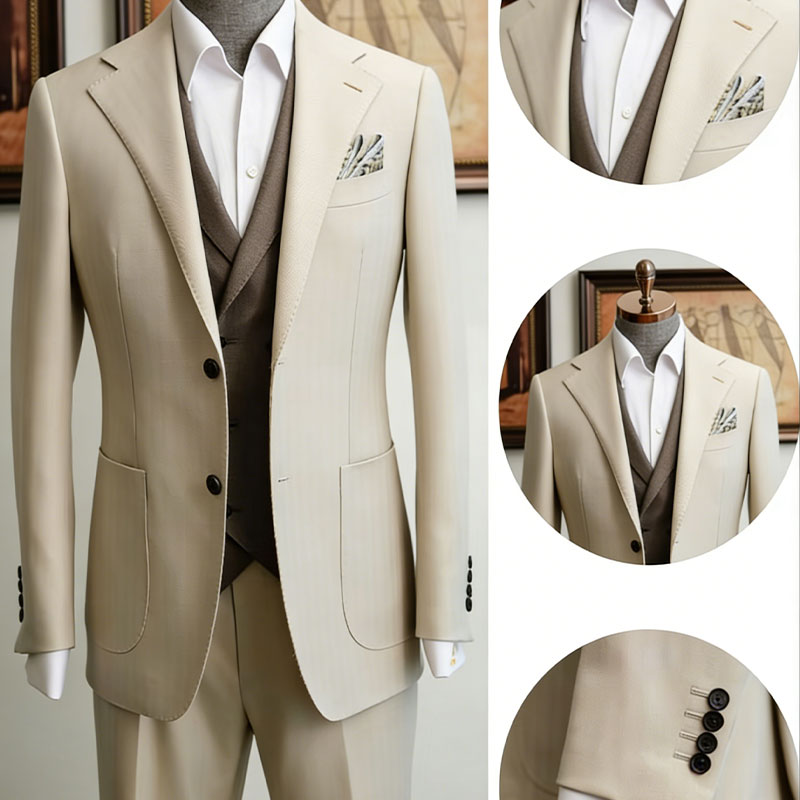 Custom Light Beige Men's Polyester Blazer Fluid Suit Sharp Tailored Fit Elevated Versatility Fit for Business Commuting