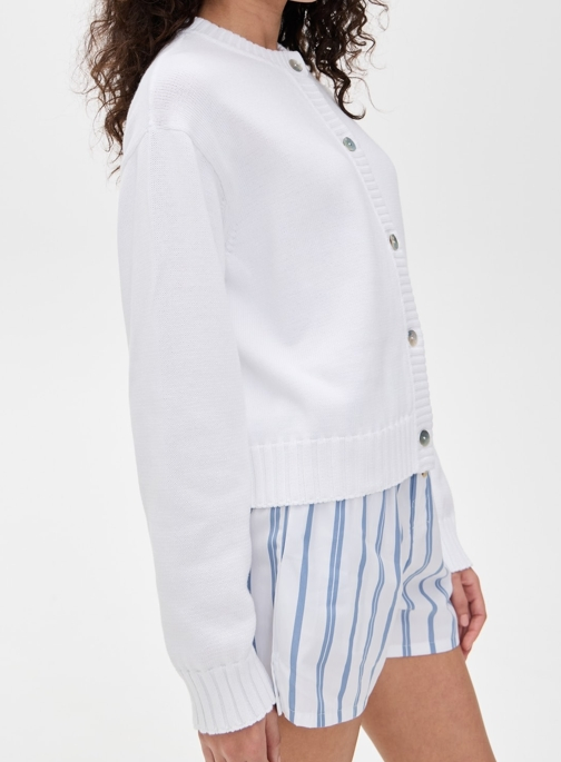 100% Cotton Crew Neck Long Sleeve Button Placket Wome's Cardigan Sweater