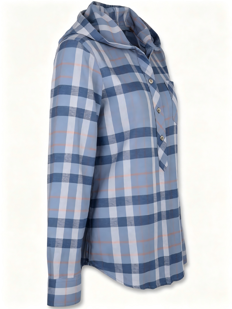 Women's Plaid Button-Down Shirt Collared Long Sleeve Casual Blouse with Chest Pocket V Neck Sweatshirt for Women Pullover Shirts