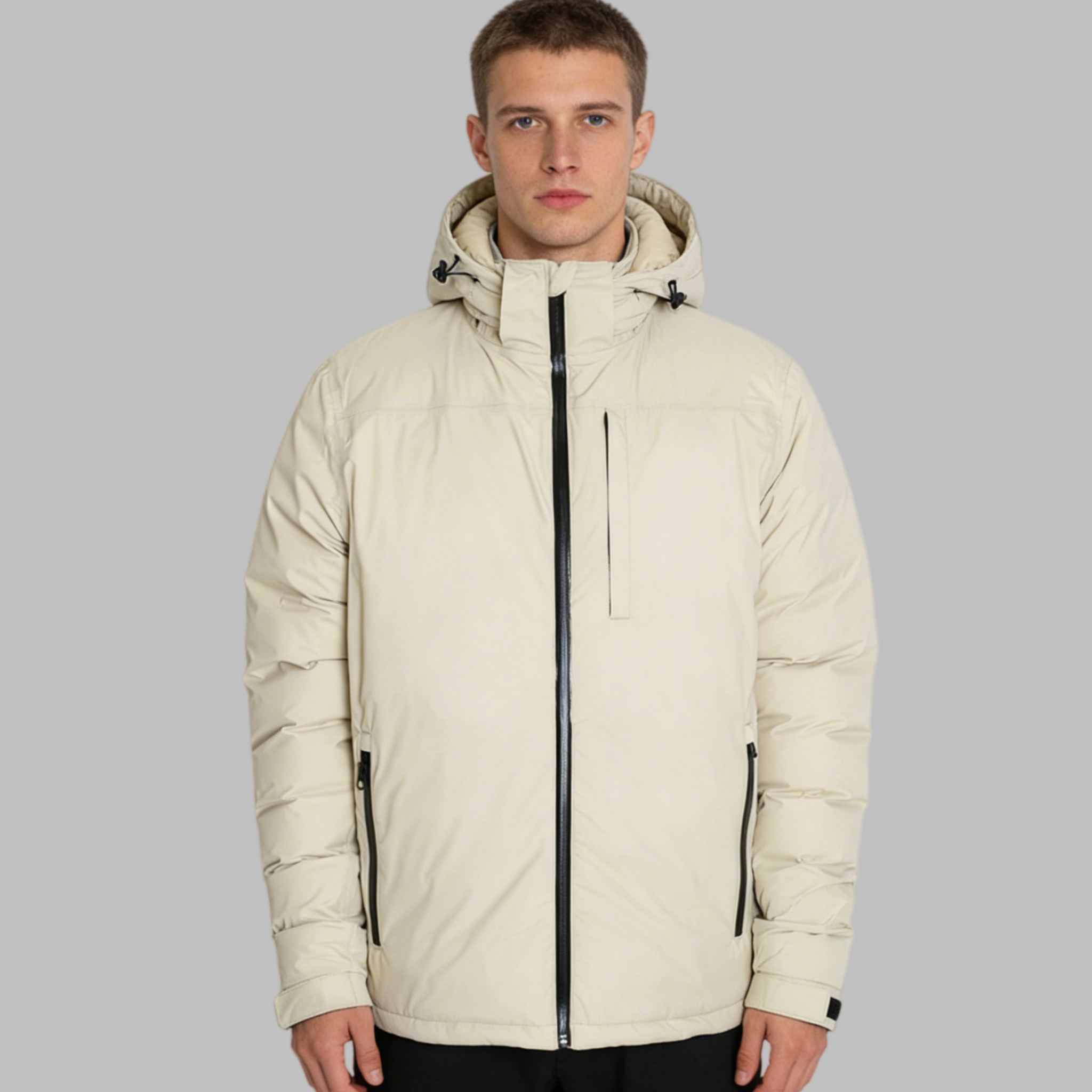 Mens Nylon Ripstop TPU Breathable Membrane Waterproof White 90% Duck Down Hooded Zipper Outdoor Padding Puffer Winter Jacket