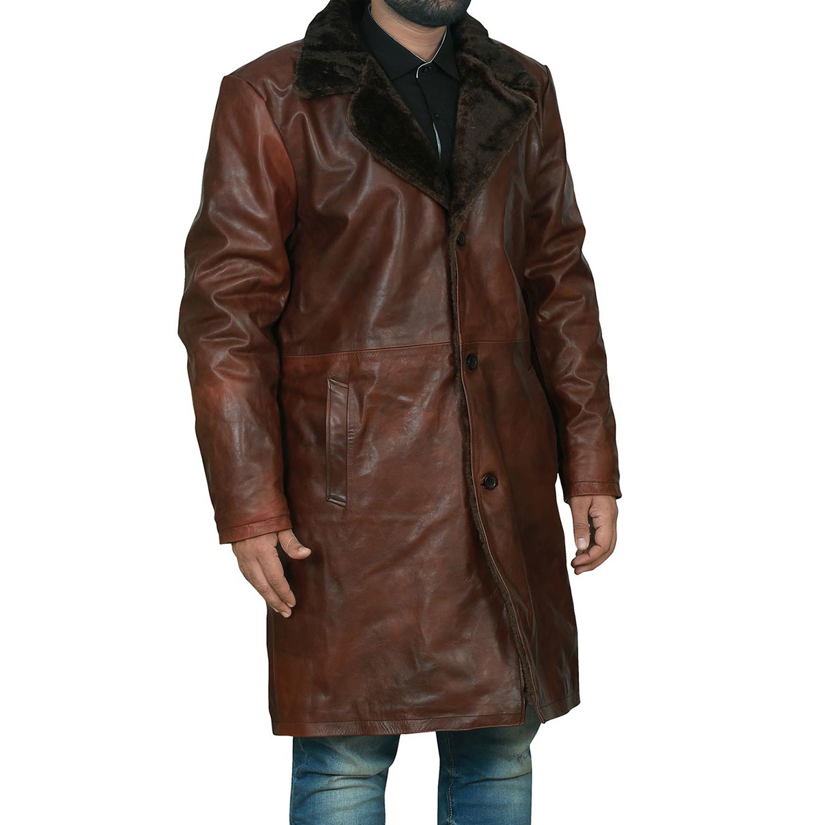 High End Long Fur Lined Leather Trench Coat ODM Factory Luxury Winter Collection for Men