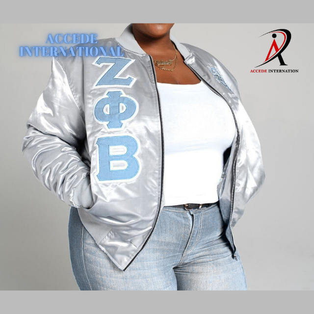 Custom ZPB Centennial Satin Bomber Jacket 100% Polyester Zeta Phi Beta 100th Anniversary Jackets With Embroidered Patch Logo