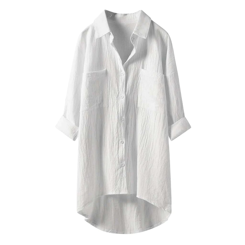 Women's Plus Size Casual Loose Button Blouses Long Sleeve Solid Color Fashion Elegant Jersey T-Shirt Long Shirts