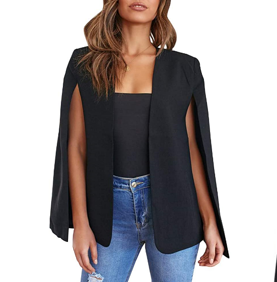 Womens Cape Blazer Split Open Front Cloak Jacket Workwear Blazers Ladies Womens Coat