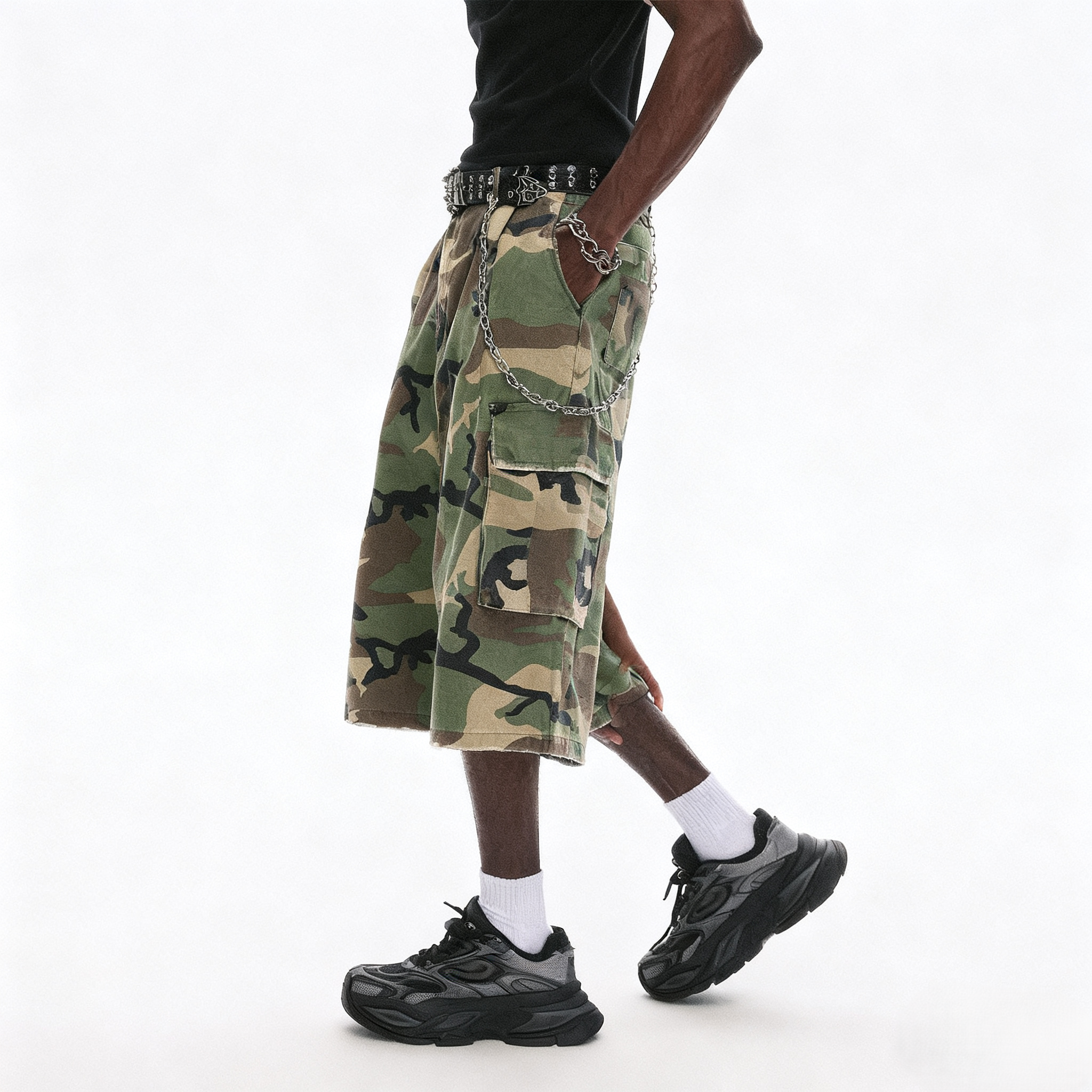 Custom Baggy All Over Real Tree Digital Print Hunting Camouflage Work Pants Cavas Twill Camo Cargo Shorts for Men Knit High