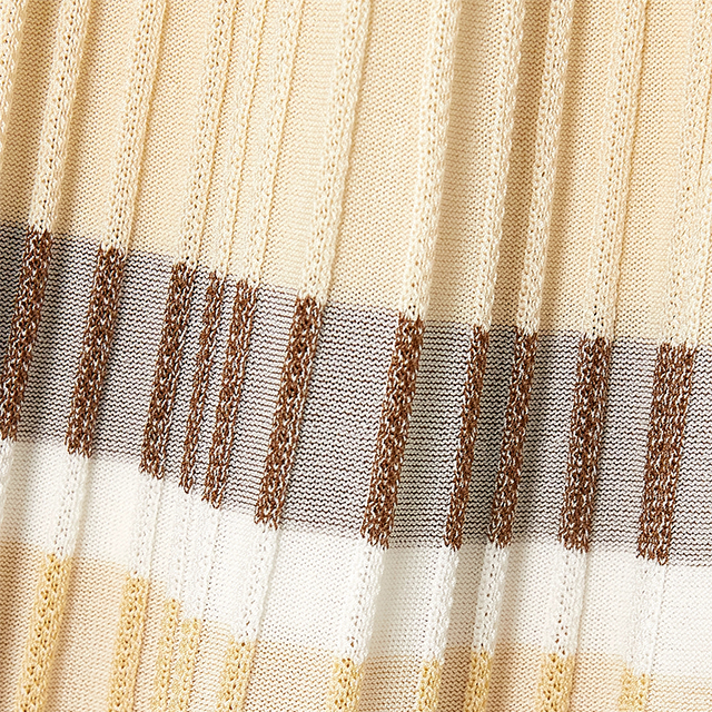 Knitwear Manufacturer Custom Beige Metallic Striped Ribbed-knit Midi Skirtskirt