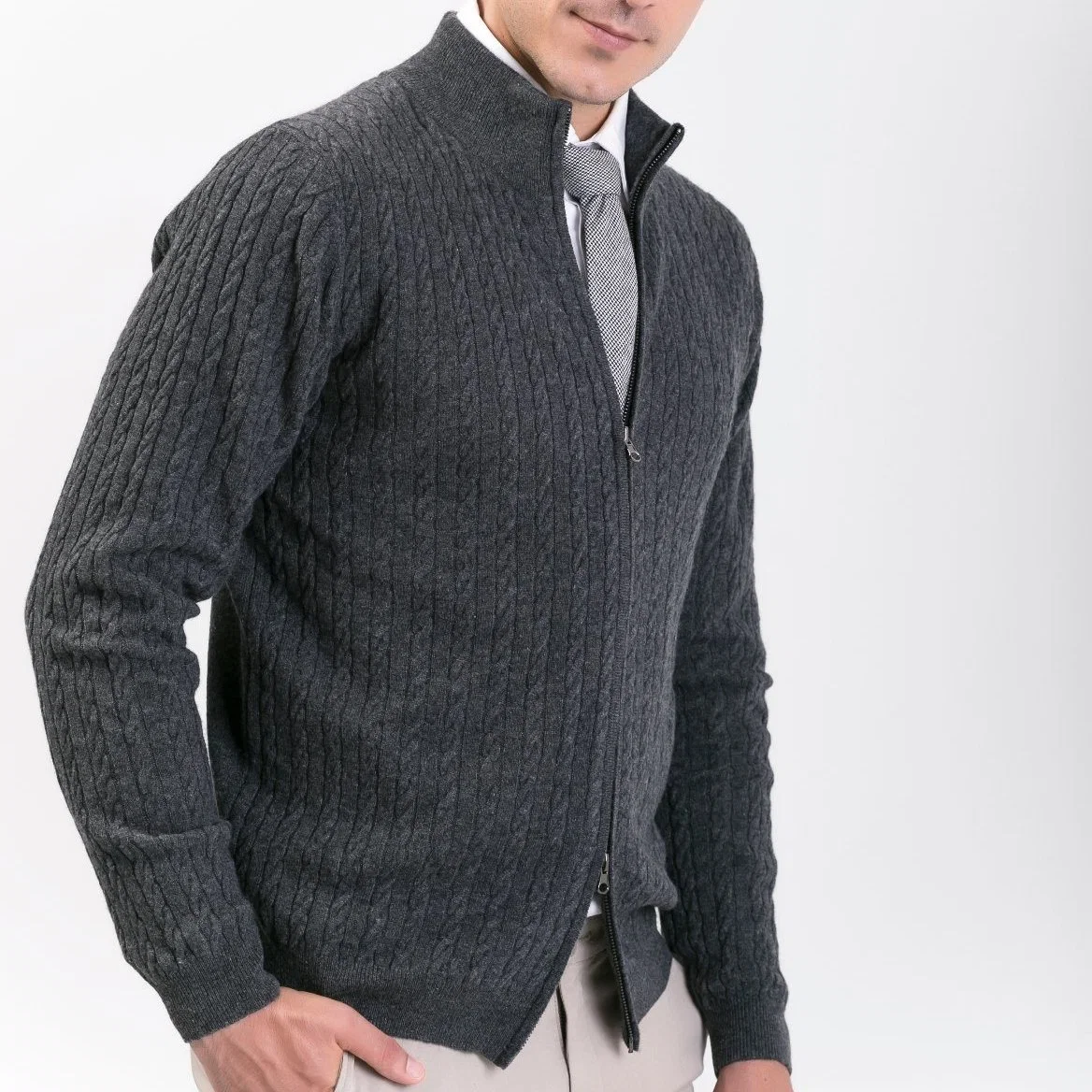 Men′ S Fashion Wool Cashmere Double Zip up Cardigan Sweater