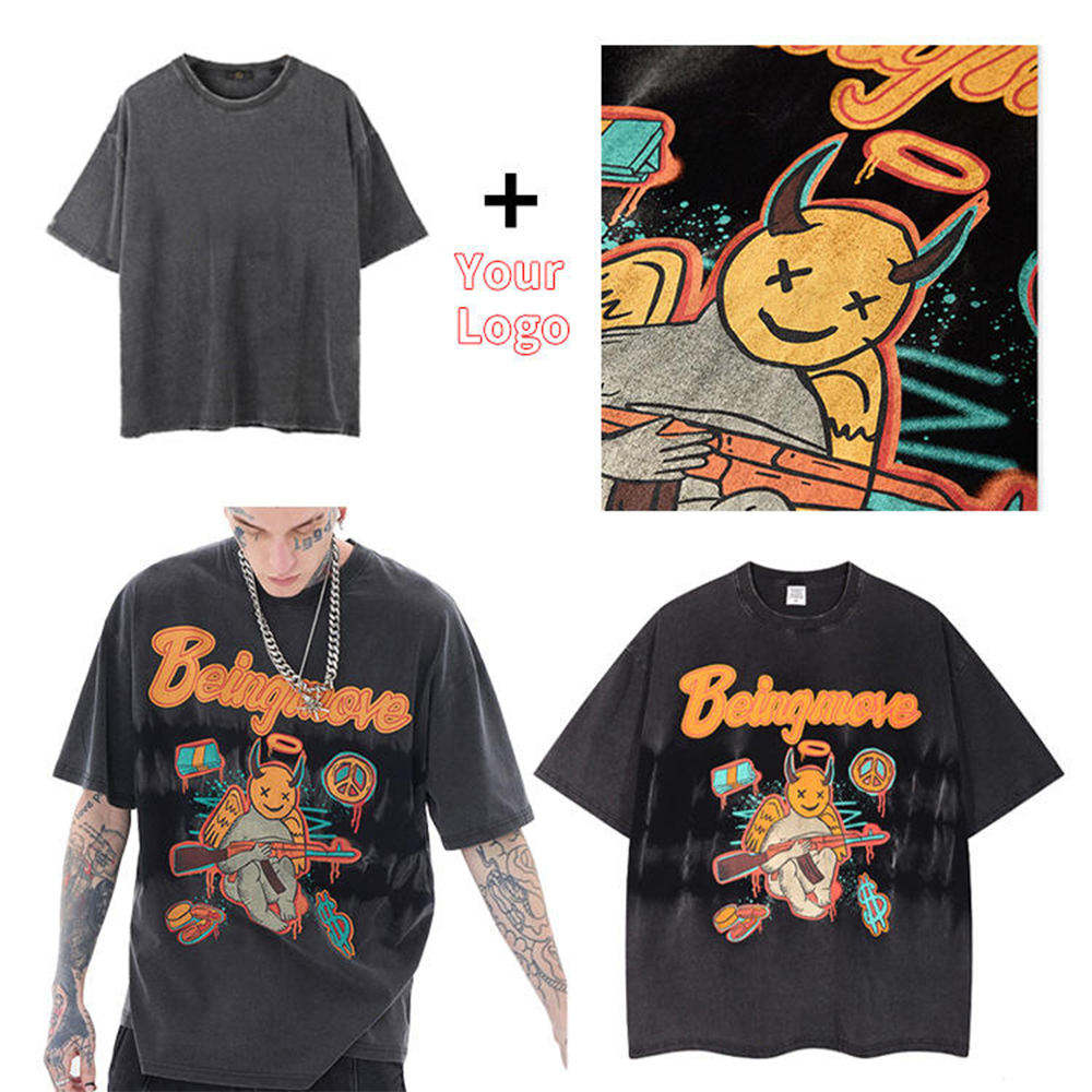 Heavy Weight Tshirts Graphic 100% Cotton Plus Size Men's T-shirt Acid Wash Oversized Blank Custom Logo Mens Casual T Shirts