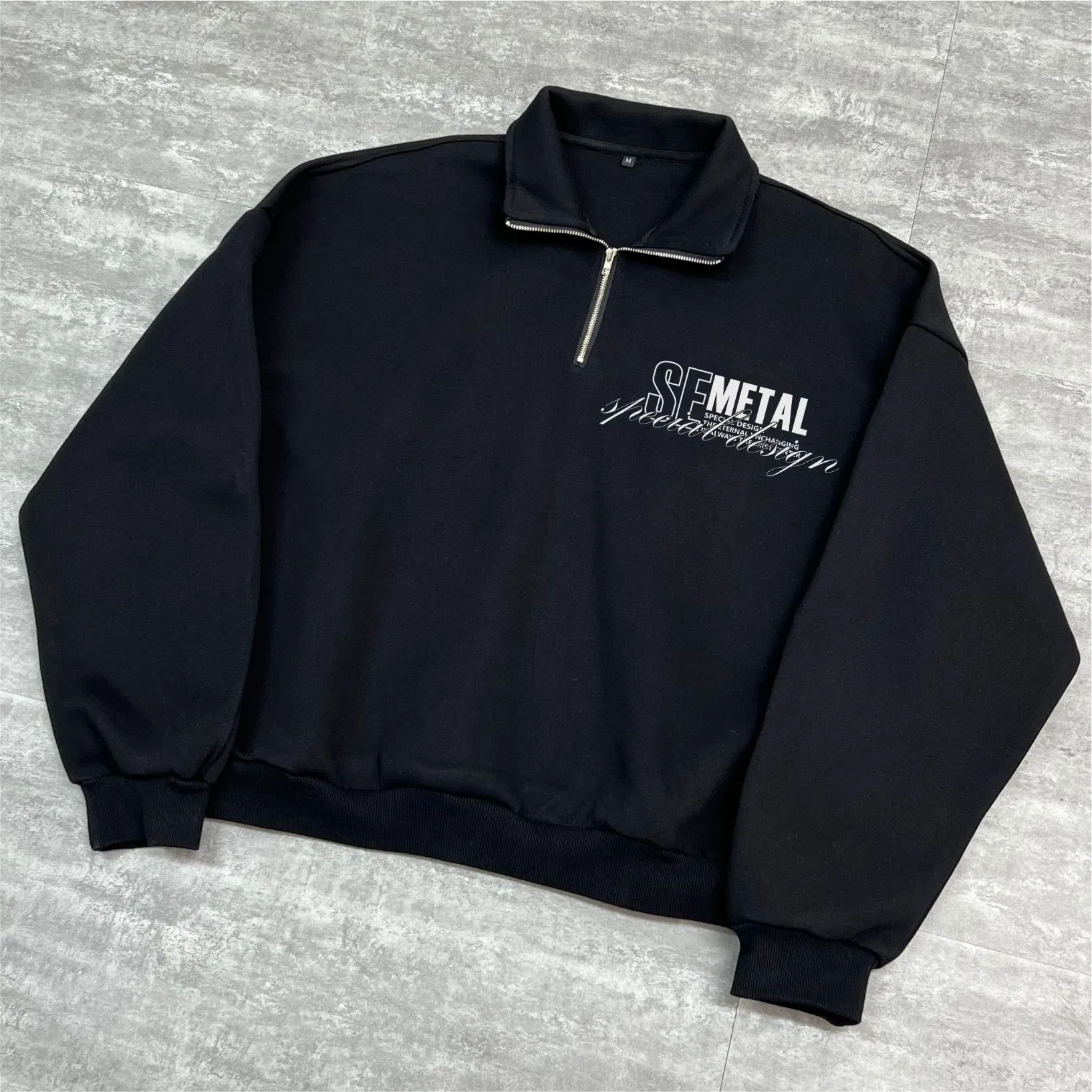 500 GSM Heavyweight Thick Zipper Hoodie Custom Polo Quarter Zip Sweatshirt Print Oversized Zip up Hoodie Manufacturer
