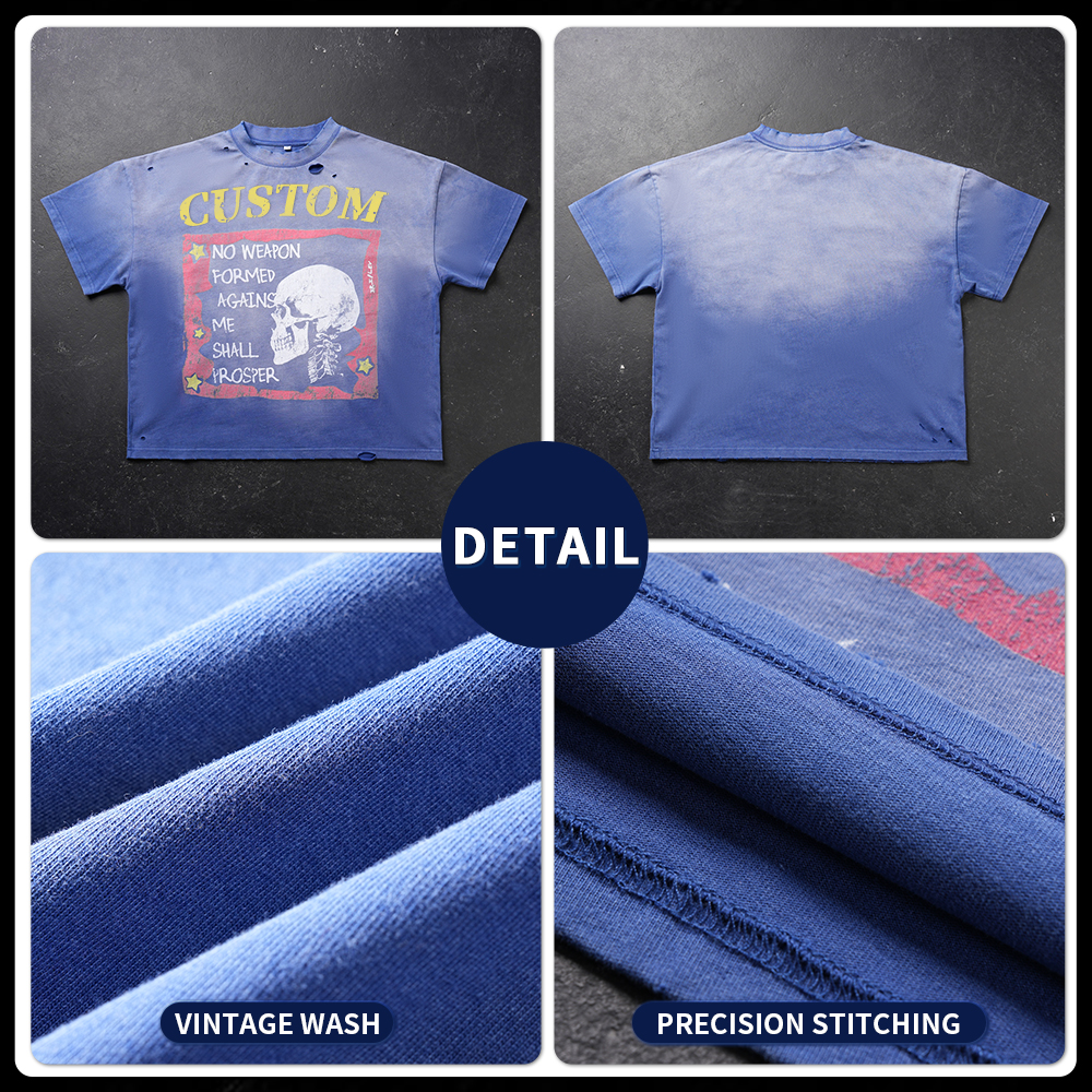 Custom Graphic T-shirt Men's Tshirt Streetwear Oversized Crop Drop Shoulder Heavyweight Vintage Acid Wash t Shirt for Men