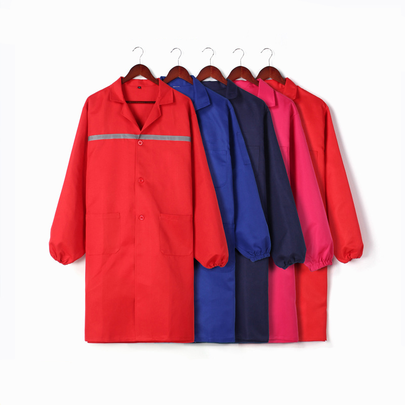 Custom Logo Coat Smock Long Sleeve Cotton Polyester Work Apron Industrial Factory Protection