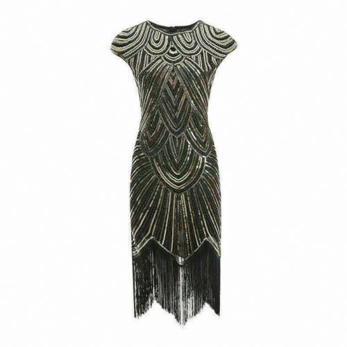 Great Gatsby Flapper Dress for Plus Size 1920s Sequin Fringed Cocktail Party Costume with Empire Waistline Tassel Decoration