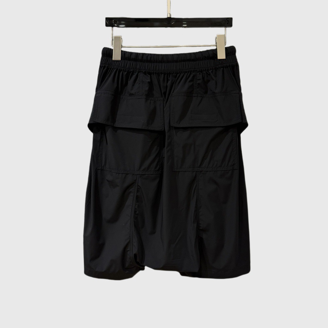 Dark Style Shorts with Multiple Pockets High Street Solid Color Drawstring Versatile Black Cargo Pants