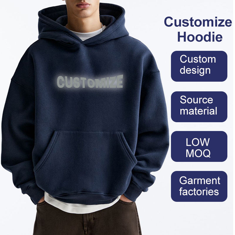 Custom Logo Printed 500GSM Heavyweight Hoodie Unisex Boxy Oversized Cotton Fleece Sweatshirt